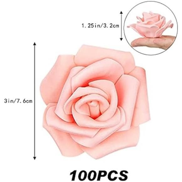 100 Pcs Artificial Rose Flower Heads Real Looking Blush Peach Foam Fake Roses - Picture 3 of 6